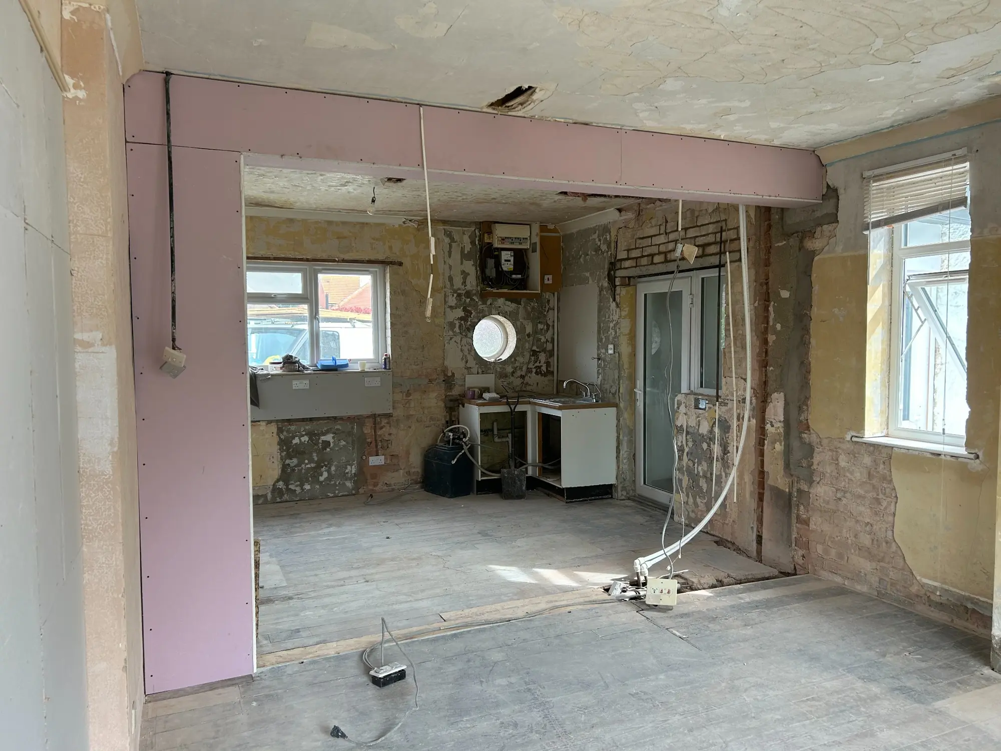 Open-plan kitchen and dining space after a structural knock-through